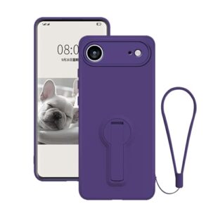 Anlalish Capa fina compatível com iPhone 17 Air com suporte, proteção total da lente da câmera, capa de telefone de silicone para iPhone 17 Air com cordão de pulso (roxo escuro)