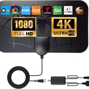 Antena de TV 2025 digital interna e externa - suporta 8K 4K 1080P, antena HDTV de longo alcance de 3.500 km, para Smart TV, HDTV amplificada para cabo coaxial de canal gratuito - 8 m