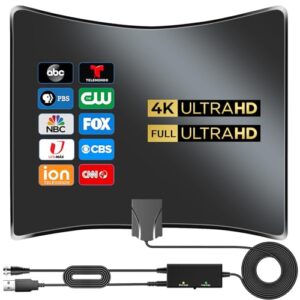 Antena de TV atualizada 2025 para Smart TV interna, antena de TV de longo alcance de 2800 milhas para canais locais, antena digital para HDTV com amplificador de sinal suporta cabo coaxial 4K 8K 1080p