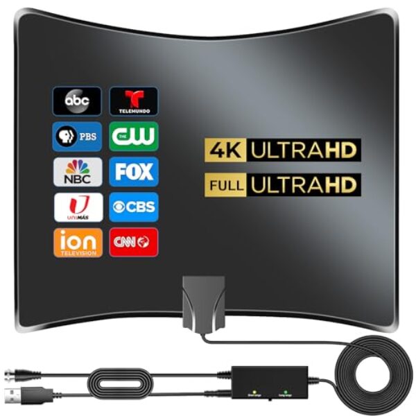 Antena de TV atualizada 2025 para Smart TV interna, antena de TV de longo alcance de 2800 milhas para canais locais, antena digital para HDTV com amplificador de sinal suporta cabo coaxial 4K 8K 1080p
