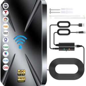 Antena de TV interna atualizada para 2025, antena digital de alcance de mais de 2800 milhas para Smart TV interna, antena HDTV para canais locais com amplificador, antena externa compatível com 8K 4K