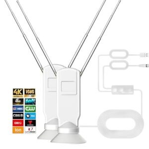 Antena de TV interna para Smart TV, antena digital HD omnidirecional de longo alcance sem cabo, suporta 4K/8K/1080p para canais locais gratuitos, com super amplificador de sinal (branco, 2 peças)
