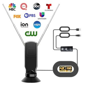 Antena de TV interna para Smart TV, antena HD digital de recepção de 360° sem cabo, suporta 4K/8K/1080p para canais locais gratuitos, com super amplificador de sinal (lebre, 1 pacote)