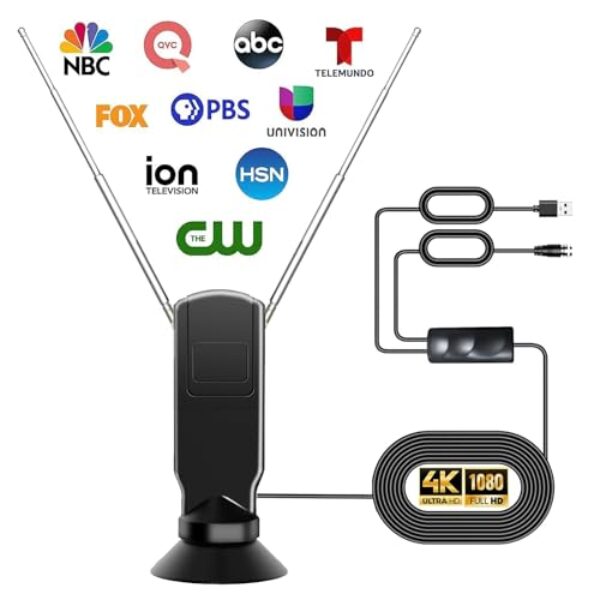Antena de TV interna para Smart TV, antena HD digital de recepção de 360° sem cabo, suporta 4K/8K/1080p para canais locais gratuitos, com super amplificador de sinal (lebre, 1 pacote)