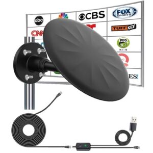 Antena de TV omnidirecional externa, antena externa para Smart TV, sinal HD digital de recepção de longo alcance de 720°, com super amplificador de sinal, para sótão, trailer, barco, 2025 (BLACK01)