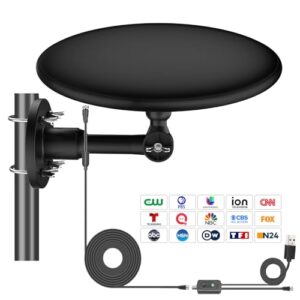Antena de TV para Smart TV ao ar livre, sinal de antena HD digital de recepção de 720°, suporta 4k/8k/1080p para canais locais gratuitos, com super amplificador de sinal, cabo HDTV de 10,7 m (mais