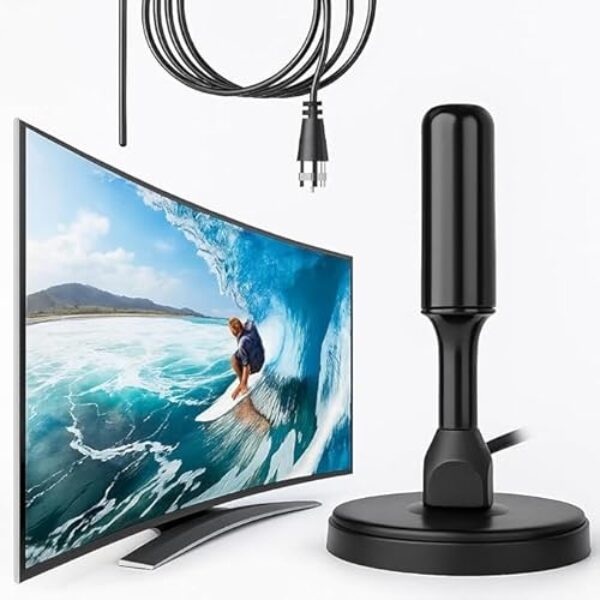 Antena Digital TV Interna Externa Amplificada HDTV 4K UHF | VHF | FM, Resistente A Água, Compatível Com Samsung, LG, Philco, APC, Philips, Smart TV, Led, LCD, 3D, Cabo 5 Metros, Com Imã - Premium