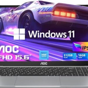 AOC Laptop de 15,6 polegadas, tela IPS Full HD, laptop com processador N95 (até 3,4 GHz), laptops de trabalho de 16 GB de RAM, SSD de 512 GB, laptop executivo, leve e fino, capa de metal, webcam, tipo