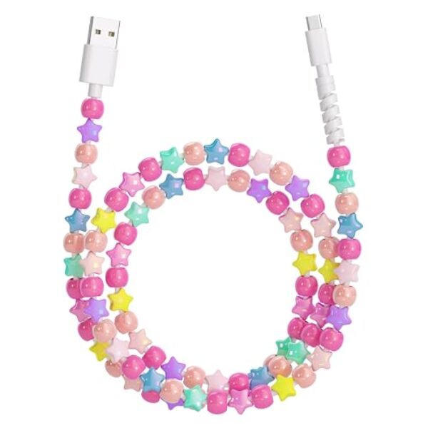 Aolcev Cabo USB C para iPhone 17 16 15 Pro Max Plus Galaxy S25 S24 Estrelas coloridas