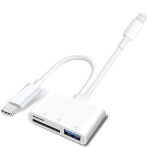 Apple USB-C e Lightning para cartão SD e TF e leitor USB para iPhone 15/14/13/12/11/XS/XR/X/8 7 6 5, MacBook Pro M1 Air, iPad Pro/Air, iMac, Galaxy S23/S22 (Branco-2)