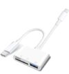Apple USB-C e Lightning para cartão SD e TF e leitor USB para iPhone 15/14/13/12/11/XS/XR/X/8 7 6 5, MacBook Pro M1 Air, iPad Pro/Air, iMac, Galaxy S23/S22 (Branco-2)
