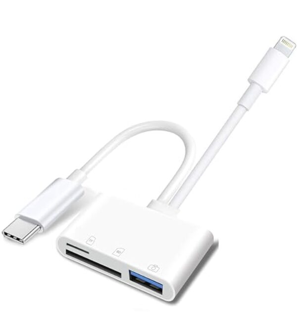 Apple USB-C e Lightning para cartão SD e TF e leitor USB para iPhone 15/14/13/12/11/XS/XR/X/8 7 6 5, MacBook Pro M1 Air, iPad Pro/Air, iMac, Galaxy S23/S22 (Branco-2)