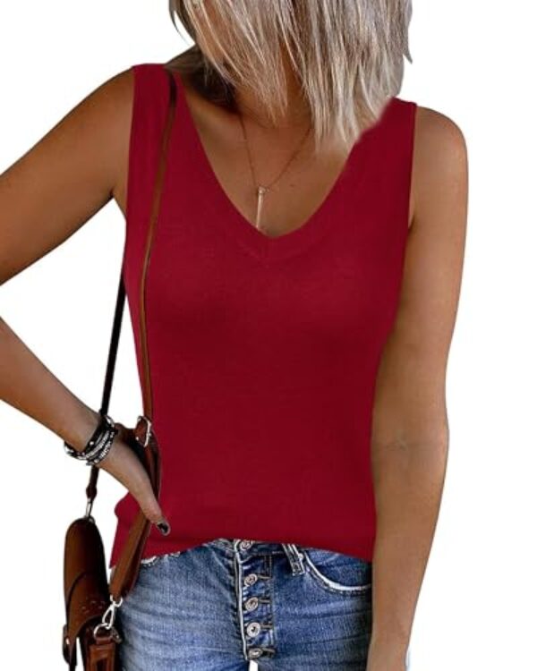 Arach&Cloz Suéter feminino de mistura de lã não transparente com gola V dupla para todas as estações 2025, Vermelho vinho, PP