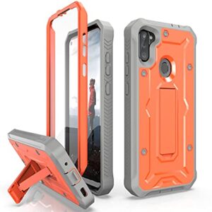 ArmadilloTek Capa Vanguard compatível com Samsung Galaxy A11 de grau militar resistente com protetor de tela integrado e suporte - laranja