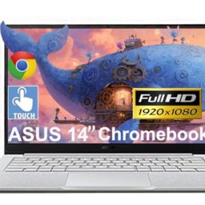 ASUS Chromebook para estudantes com tela sensível ao toque FHD de 14 polegadas, Intel Celeron N4500 (> i3-1115G4), 8 GB de RAM, armazenamento na nuvem de 2 TB, armazenamento de 256 GB (128 GB eMMC +