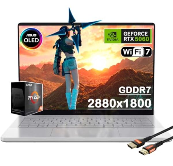 ASUS Laptop para jogos MUX ROG Zephyrus G14 35.6 cm OLED 3K 120Hz - AMD Ryzen 9 270 - GeForce RTX 5060-Window 11 Home-W/cabo HDMI (Windows 11 Home, 16 GB RAM | SSD PCIe de 2 TB)
