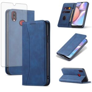 Asuwish Capa carteira flip para celular Samsung Galaxy A10s com protetor de tela de vidro temperado, fecho magnético, capa fólio, suporte para cartão de crédito, suporte para celular, acessórios A01S