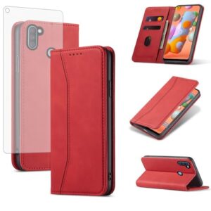 Asuwish Capa carteira flip para celular Samsung Galaxy A11/M11 com protetor de tela de vidro temperado, fecho magnético, capa fólio, compartimento para cartão de crédito, suporte, acessórios para