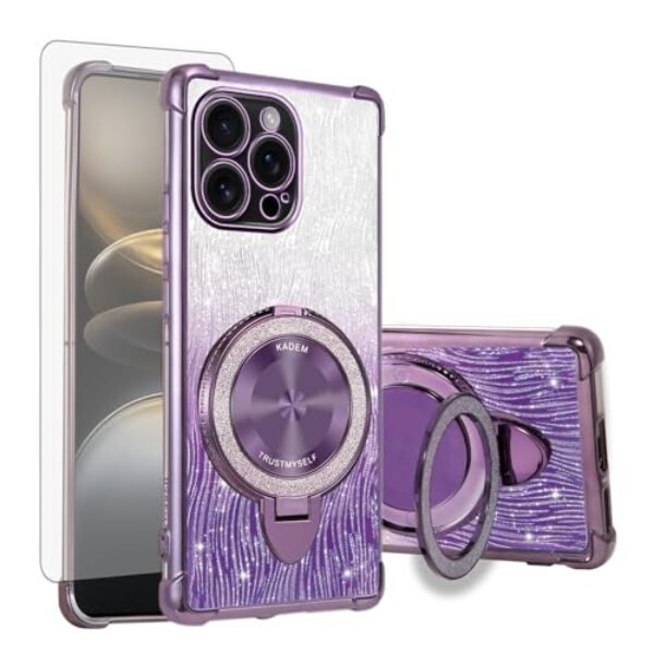 Asuwish Capa de celular compatível com iPhone 16 Pro Max 17.5 cm capa magnética com protetor de tela e anel híbrido com glitter brilhante suporte rígido i Phone16 16Pro i16 ProMax 16ProMax mulheres