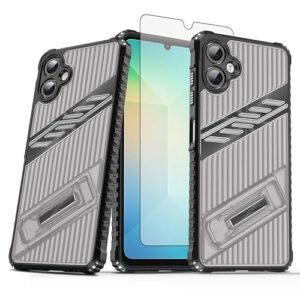 Asuwish Capa de celular para Samsung Galaxy A06 5G com protetor de tela de vidro temperado e suporte resistente à prova de choque híbrido suporte rígido acessórios Ao6 A 06 4G LTE mulheres homens