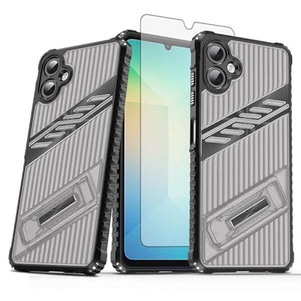 Asuwish Capa de celular para Samsung Galaxy A06 5G com protetor de tela de vidro temperado e suporte resistente à prova de choque híbrido suporte rígido acessórios Ao6 A 06 4G LTE mulheres homens