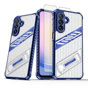 Asuwish Capa de celular para Samsung Galaxy A34 5G com protetor de tela de vidro temperado e suporte resistente à prova de choque suporte híbrido rígido acessórios A 34 34A mulheres homens azul