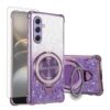 Asuwish Capa de celular para Samsung Galaxy A55 5G capa magnética com protetor de tela de vidro temperado e glitter brilhante à prova de choque anel rígido suporte rígido acessórios A 55 55A A555G