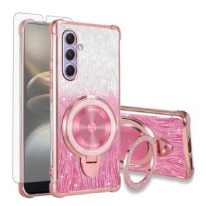 Asuwish Capa de celular para Samsung Galaxy A55 5G capa magnética com protetor de tela de vidro temperado e glitter brilhante à prova de choque anel rígido suporte rígido acessórios A 55 55A A555G