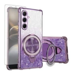 Asuwish Capa de celular para Samsung Galaxy A56 5G capa magnética com protetor de tela de vidro temperado e glitter brilhante à prova de choque anel rígido suporte rígido acessórios A 56 56A LTE