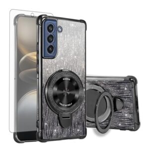 Asuwish Capa de celular para Samsung Galaxy S21 FE 5G capa magnética com protetor de tela de vidro temperado e anel híbrido com glitter brilhante suporte rígido S 21 EF S21FE5G UW S21FE 21S G5 16.3 cm