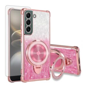 Asuwish Capa de celular para Samsung Galaxy S22 Plus S22+ 5G capa magnética com protetor de tela de vidro temperado e anel de glitter brilhante suporte rígido acessórios S22+5G S22plus 22S + S 22 22+