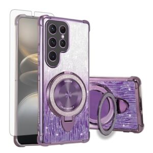 Asuwish Capa de celular para Samsung Galaxy S25 Ultra 5G capa magnética com protetor de tela de vidro temperado e anel híbrido brilhante suporte rígido S25Ultra 25S S 25 25Ultra 6,9 2025 feminino roxo