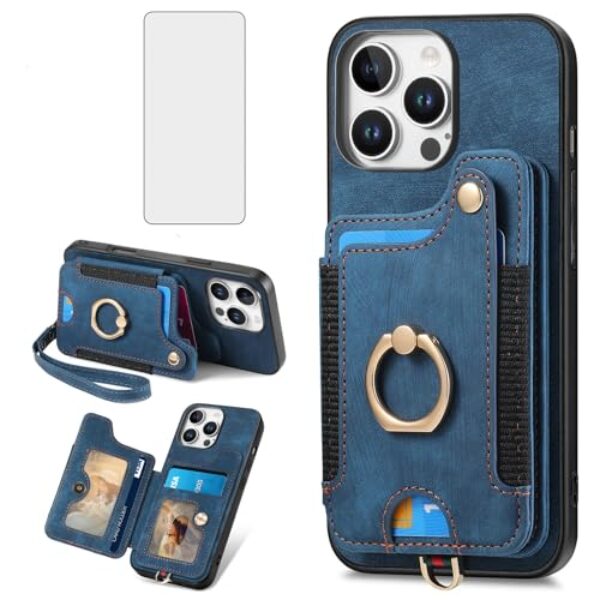 Asuwish Capa de telefone para iPhone 16 Pro Max 6,9 polegadas capa carteira com protetor de tela de vidro alça de pulso cordão RFID suporte para cartão de crédito anel suporte i Phone16 16Pro i16
