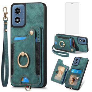 Asuwish Capa de telefone para Motorola Moto G 5G 2024 capa carteira com protetor de tela de vidro temperado alça de pulso cordão RFID suporte para cartão de crédito anel acessórios G5G 5 G G56