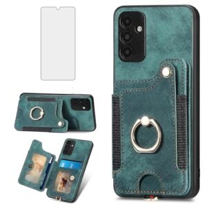 Asuwish Capa de telefone para Samsung Galaxy A04S capa carteira com protetor de tela de vidro temperado e alça de pulso RFID suporte de cartão de crédito anel acessórios para celular AO4S A 04S