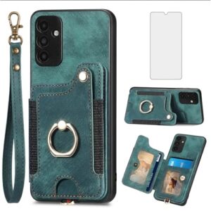 Asuwish Capa de telefone para Samsung Galaxy A13 5G capa carteira com protetor de tela de vidro alça de pulso cordão RFID suporte para cartão de crédito anel suporte A04S M13 G5 A 13 2022 13A A135G SM
