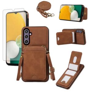 Asuwish Capa de telefone para Samsung Galaxy A14/M14 5G capa carteira com protetor de tela de vidro e alça de pulso transversal de couro flip porta-cartão de crédito acessórios para celular A 14 4G