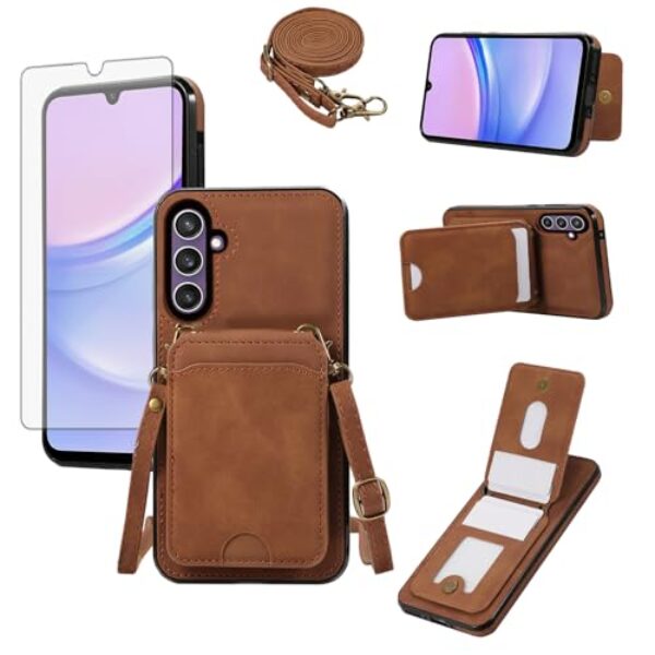 Asuwish Capa de telefone para Samsung Galaxy A16 5G/4G Capa carteira com protetor de tela de vidro e alça de pulso transversal de couro flip porta-cartão de crédito acessórios celulares A 16 16A