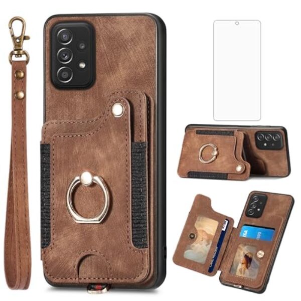 Asuwish Capa de telefone para Samsung Galaxy A52/A52S 5G capa carteira com protetor de tela de vidro temperado e alça de pulso RFID suporte para cartão de crédito anel suporte A 52 S 4G G5 52A S52 52S