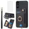 Asuwish Capa de telefone para Samsung Galaxy A56 5G capa carteira com protetor de tela de vidro temperado e alça de pulso RFID suporte de cartão de crédito anel acessórios de celular A 56 56A LTE