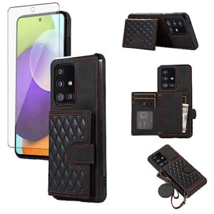 Asuwish Capa de telefone para Samsung Galaxy A71 5G capa carteira com protetor de tela de vidro temperado e alça transversal cordão suporte para cartão de crédito celular destacável A 71 G5 71A S71