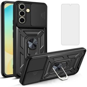 Asuwish Capa de telefone para Samsung Galaxy S24 FE 5G com capa de câmera deslizante e protetor de tela de vidro temperado suporte rígido anel híbrido acessórios de celular S 24 EF S24FE 24S mulheres