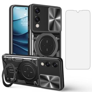 Asuwish Capa de telefone para Samsung Galaxy S25 Edge Capa magnética para câmera deslizante com protetor de tela de vidro temperado e suporte de anel acessórios para celular híbrido fino S25Edge 25S S