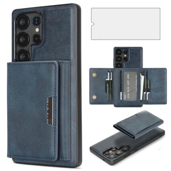 Asuwish Capa de telefone para Samsung Galaxy S25 Ultra 5G carteira magnética destacável com protetor de tela e suporte de cartão de crédito de couro PU slot para celular S25Ultra 25S S 25 25Ultra 6.9