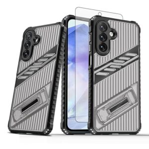 Asuwish Capa para celular Samsung Galaxy S24 Plus/S25 Plus S24+ S25+ 5G com protetor de tela e acessórios de suporte rígido S24Plus 24S + S 24 24+ S25Plus 25S 25+ SM-S936U Mulheres Homens Preto Cinza