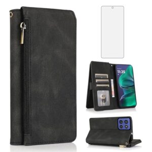 Asuwish Compatível com Motorola Moto G Stylus 5G 2025 capa carteira protetora de tela e zíper retrô de couro flip suporte suporte celular acessórios para celular Moto G Stylus 5G 2025 mulheres homens
