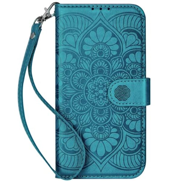 Ateeky Capa carteira para iPhone 17, [bloqueio RFID] Suporte para 3 cartões com compartimento para cartão de crédito, couro PU, capa flip magnética protetora para iPhone 17 (azul)