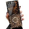 AuroiCCY Capa para Samsung Galaxy Z Flip 7 Leopard com suporte de anel de strass preto estampa de chita proteção à prova de choque brilhante para mulheres meninas, leopardo preto