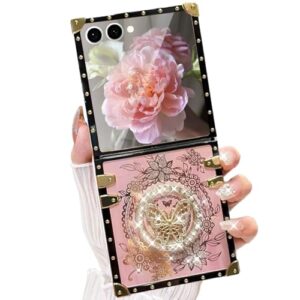 AuroiCYY Capa protetora para Samsung Galaxy Z Flip 7 Flip 7, com glitter, dobrável, diamantes e borboleta, suporte banhado a ouro, à prova de choque, elegante, fofa, macia