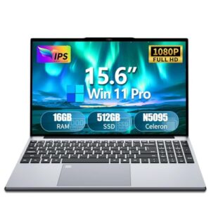 AVENKA Laptop para jogos, laptop de 15,6 polegadas, processador Celeron N5095, SSD de 16 GB 512 GB FHD 1920 * 1080, tela de 180 ângulos, abertura de ângulo, desbloqueio de impressão digital, teclado